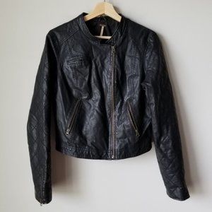 Free People Sz 10 Black Faux Leather Moto Jacket